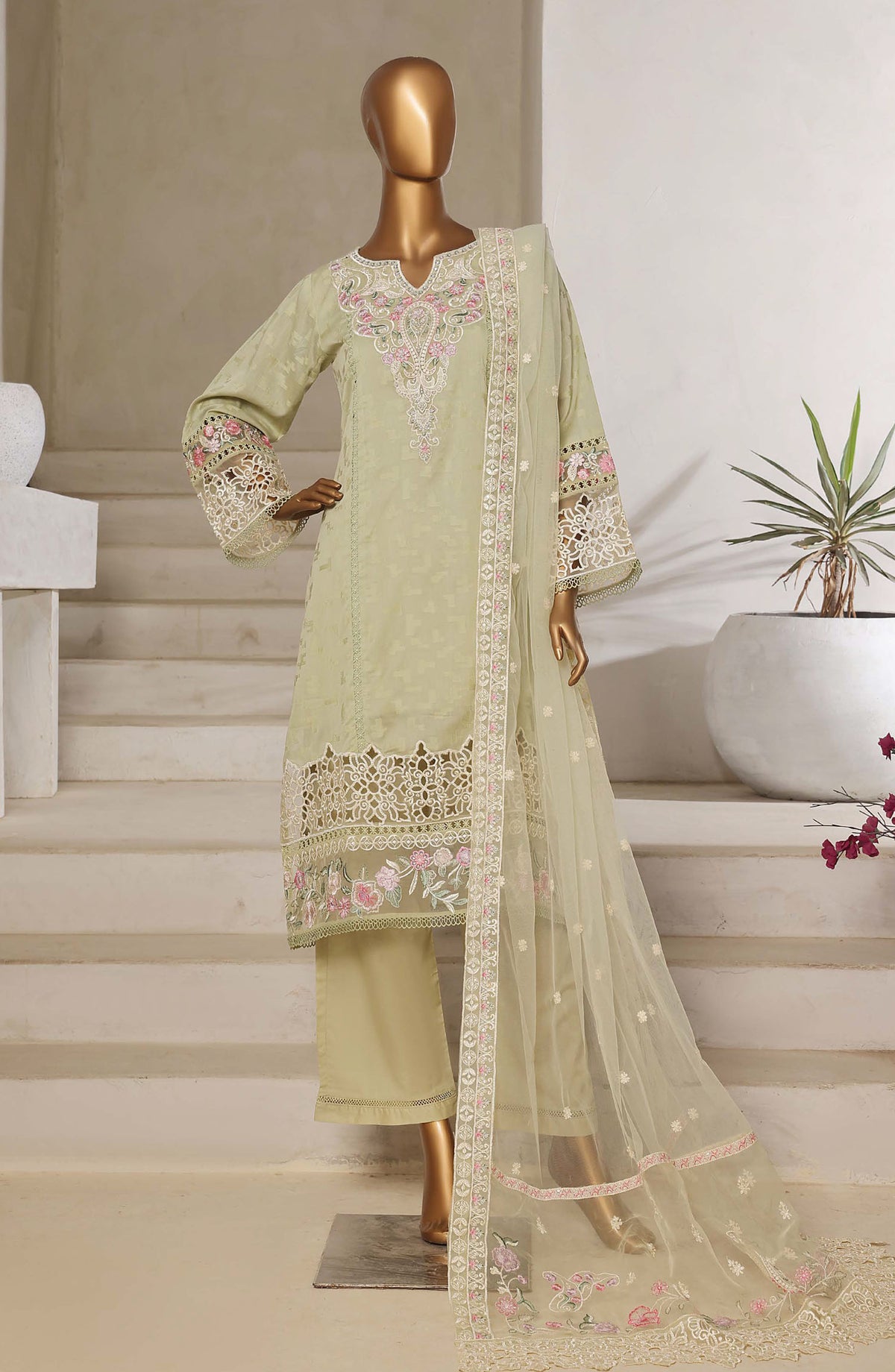 Sadabahar Embroidered Lawn Jacquard Stitched 3 Piece Suit - Design-01 - SBD25JLP - Green - Summer Collection