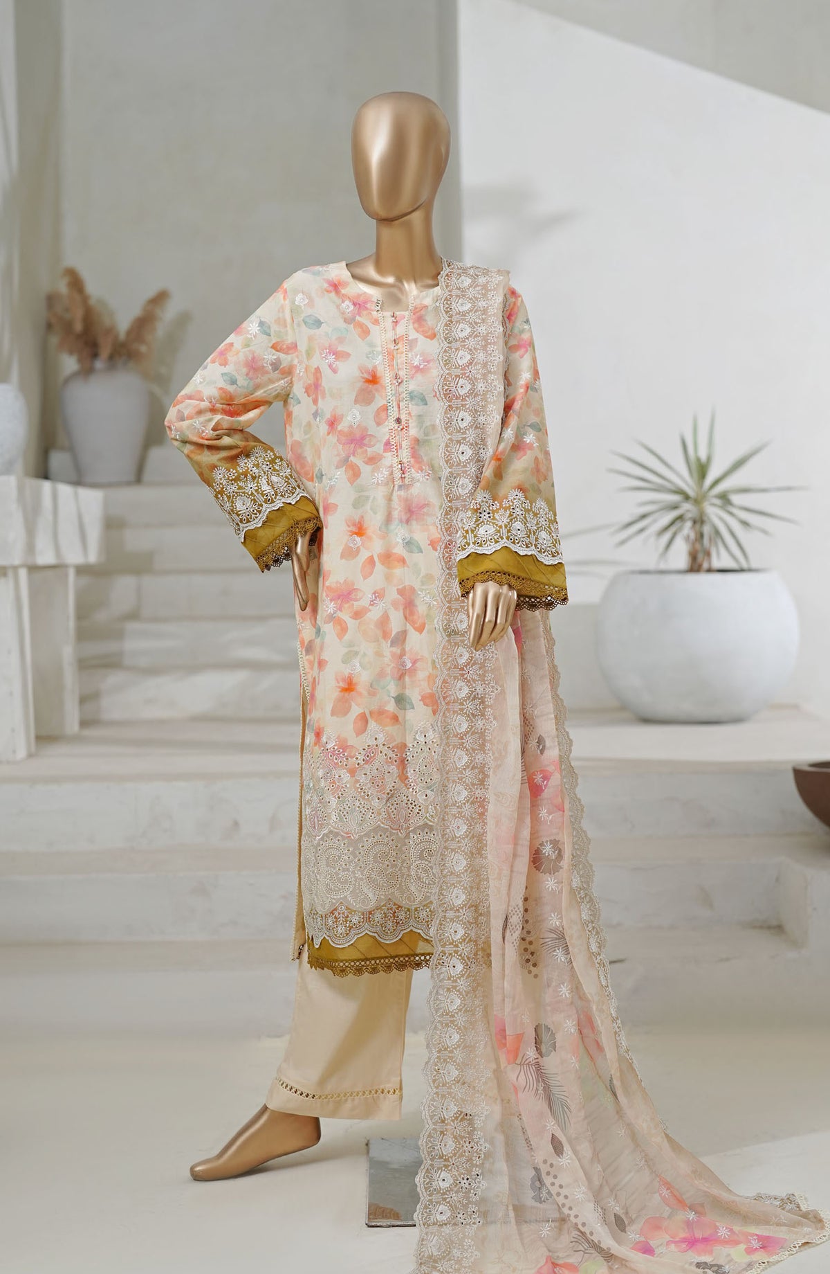Sadabahar Printed and Embroidered Chikankari Lawn Stitched 3 Piece Suit - Design-01 - SBD25CT2 - Pink - Summer Collection