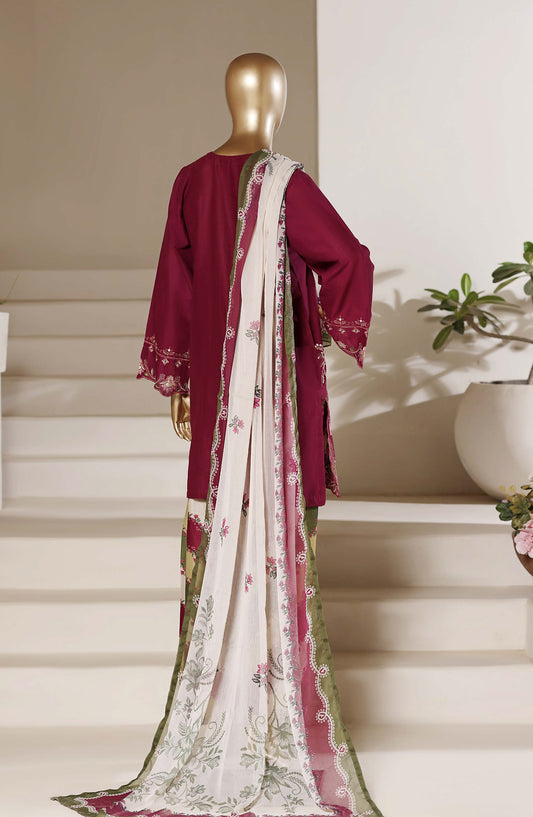 Sadabahar Eclair Embroidered Lawn Stitched 3 Piece Suit - TWD-06 - SBD26TWC - Maroon - Summer Collection