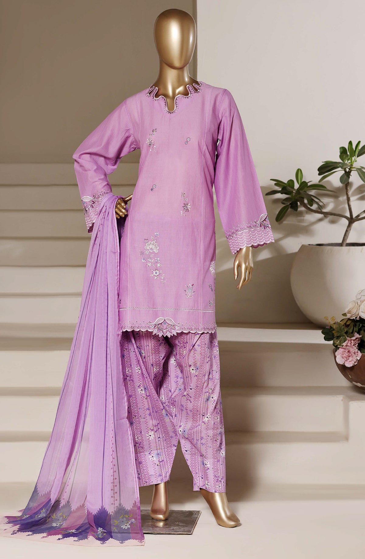 Sadabahar Eclair Embroidered Lawn Stitched 3 Piece Suit - TWD-04 - SBD26TWC - Purple - Summer Collection