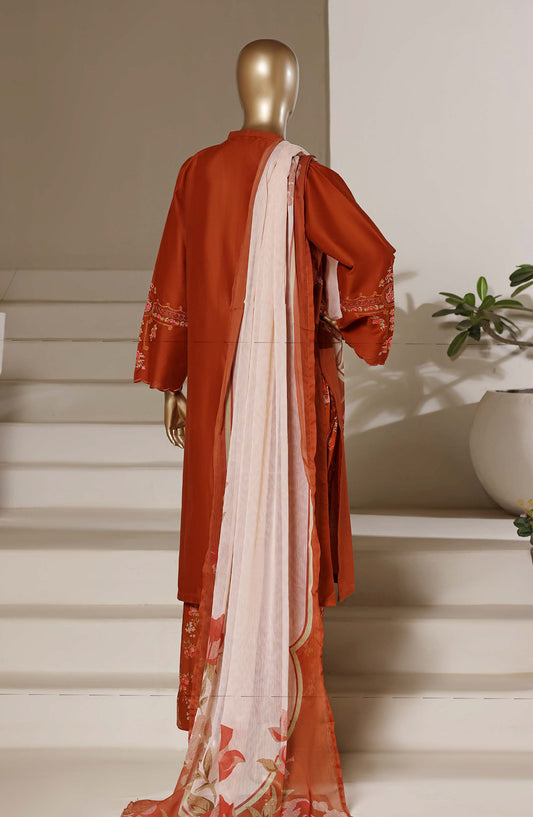 Sadabahar Eclair Embroidered Lawn Stitched 3 Piece Suit - TWD-02 - SBD26TWC - Rust - Summer Collection