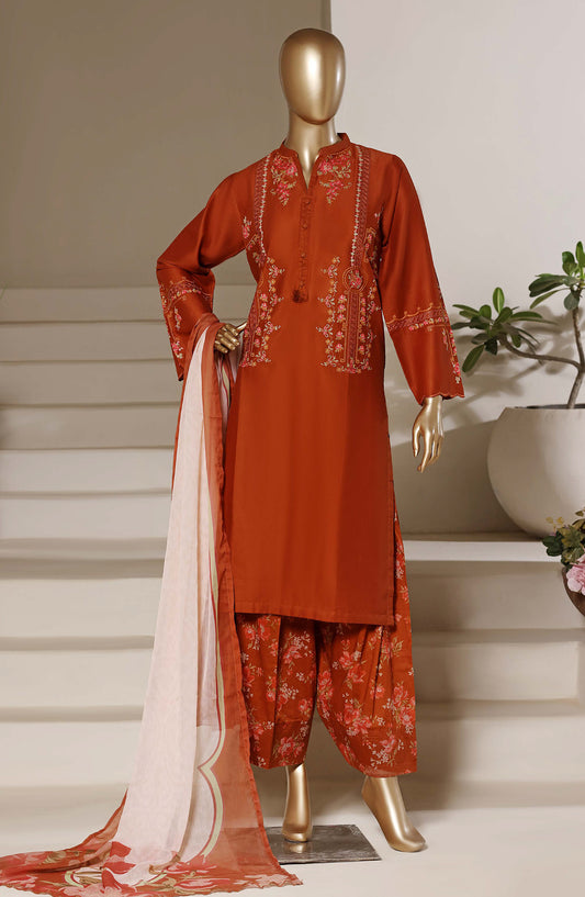 Sadabahar Eclair Embroidered Lawn Stitched 3 Piece Suit - TWD-02 - SBD26TWC - Rust - Summer Collection