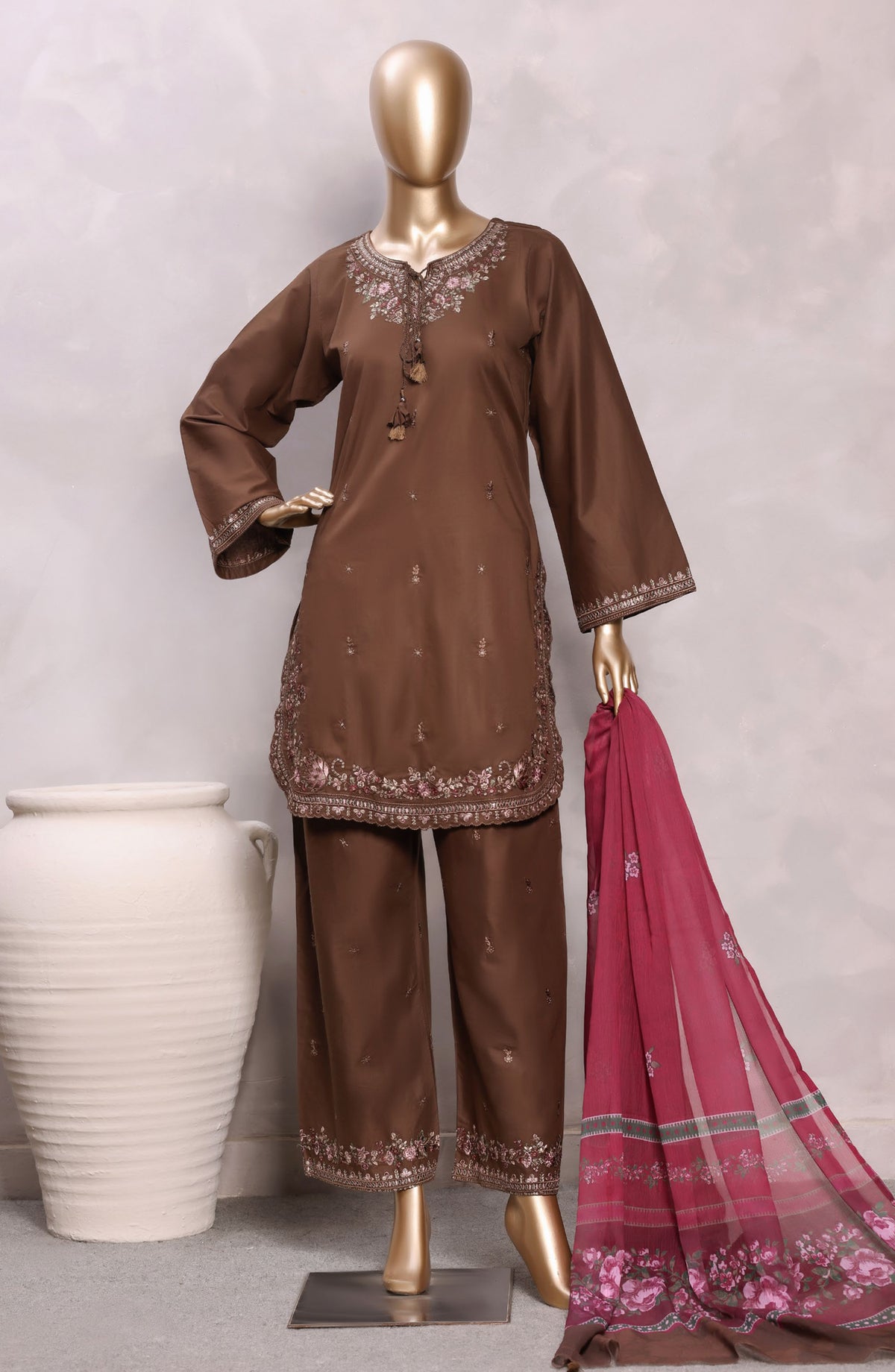 Sadabahar Eclair Embroidered Lawn Stitched 3 Piece Suit - D-05 - SBD26CTR - Brown - Summer Collection