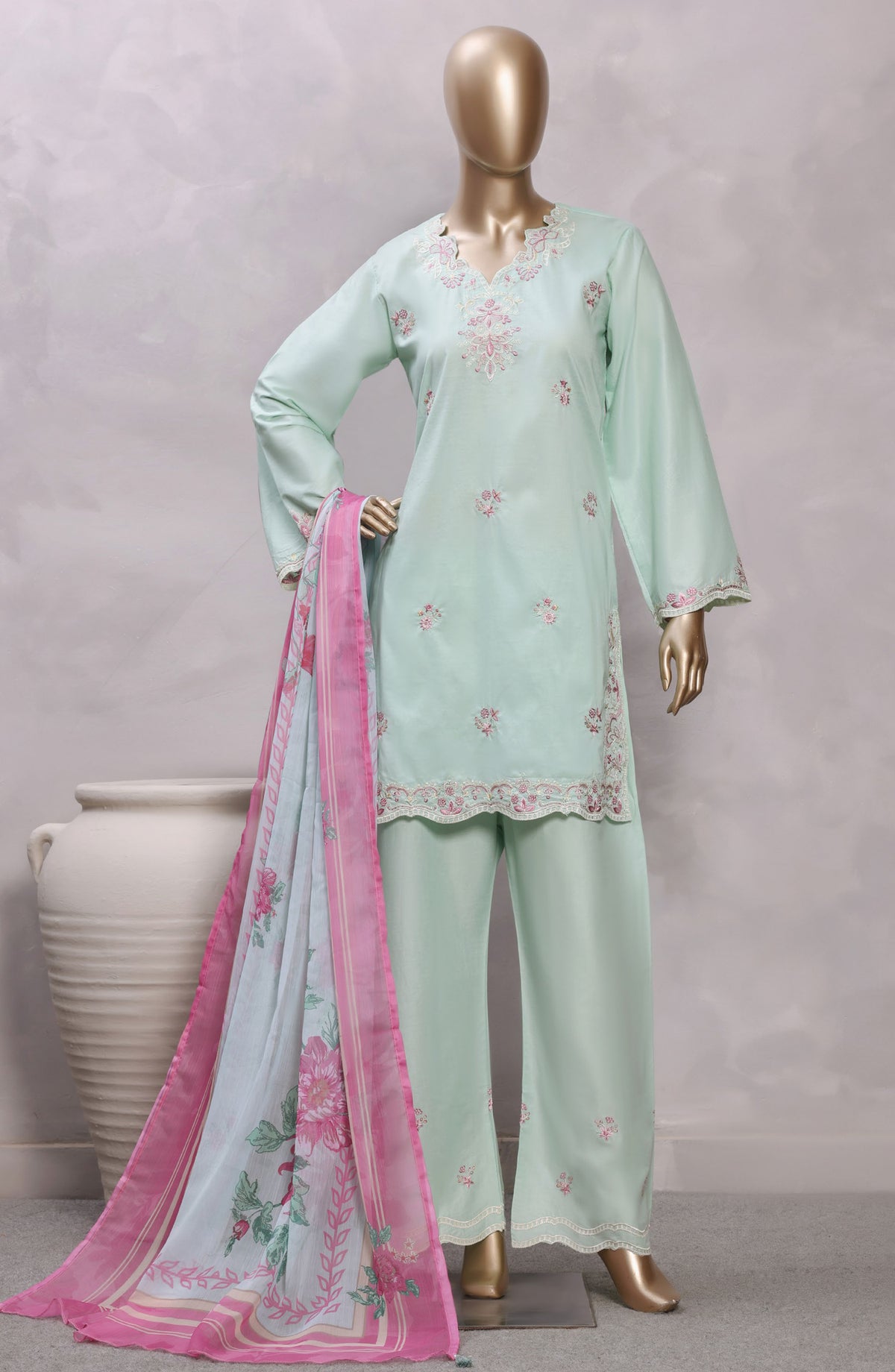 Sadabahar Eclair Embroidered Lawn Stitched 3 Piece Suit - D-04 - SBD26CTR - Sea Green - Summer Collection