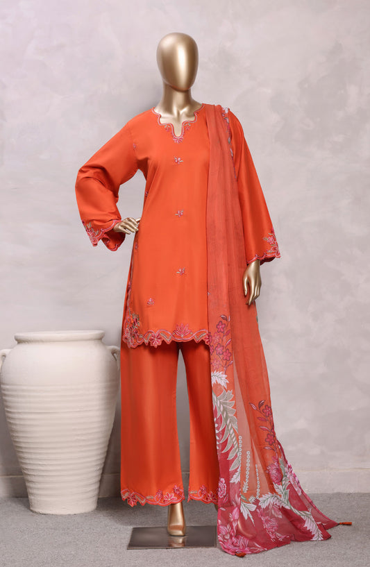 Sadabahar Eclair Embroidered Lawn Stitched 3 Piece Suit - D-03 - SBD26CTR - Orange - Summer Collection
