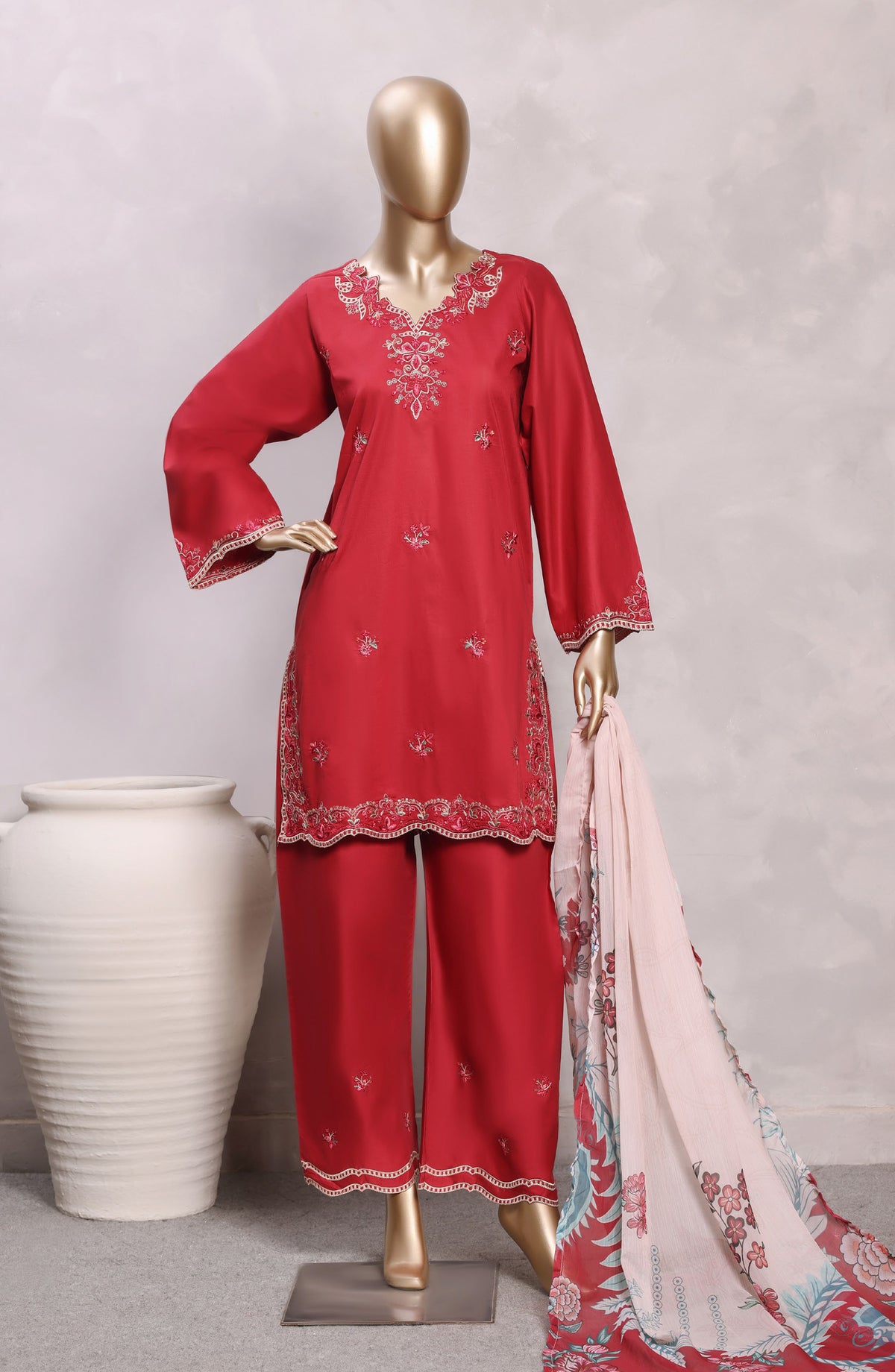 Sadabahar Eclair Embroidered Lawn Stitched 3 Piece Suit - D-01 - SBD26CTR - Red - Summer Collection
