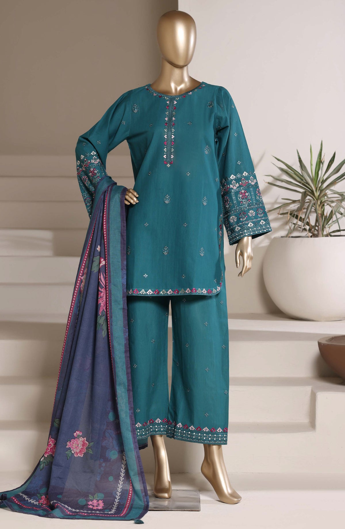 Sadabahar Eclair Embroidered Lawn Stitched 3 Piece Suit - D-04 - SBD26ECL - Teal - Summer Collection