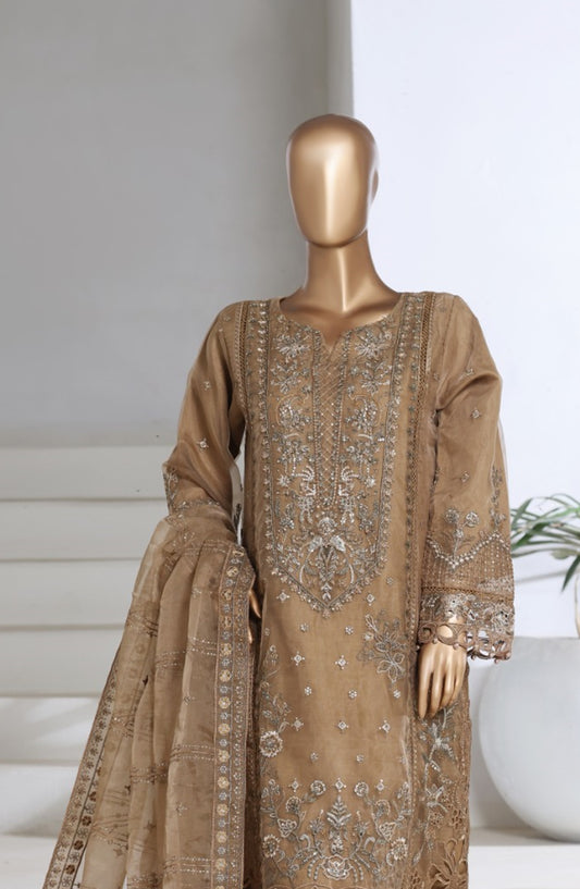 Sadabahar Exclusive Embroidered Organza Stitched 3 Piece Suit - DFE-10 AQ24 - SBD26DFE - Beige - Luxury Collection