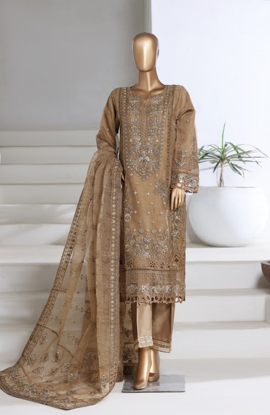 Sadabahar Exclusive Embroidered Organza Stitched 3 Piece Suit - DFE-10 AQ24 - SBD26DFE - Beige - Luxury Collection