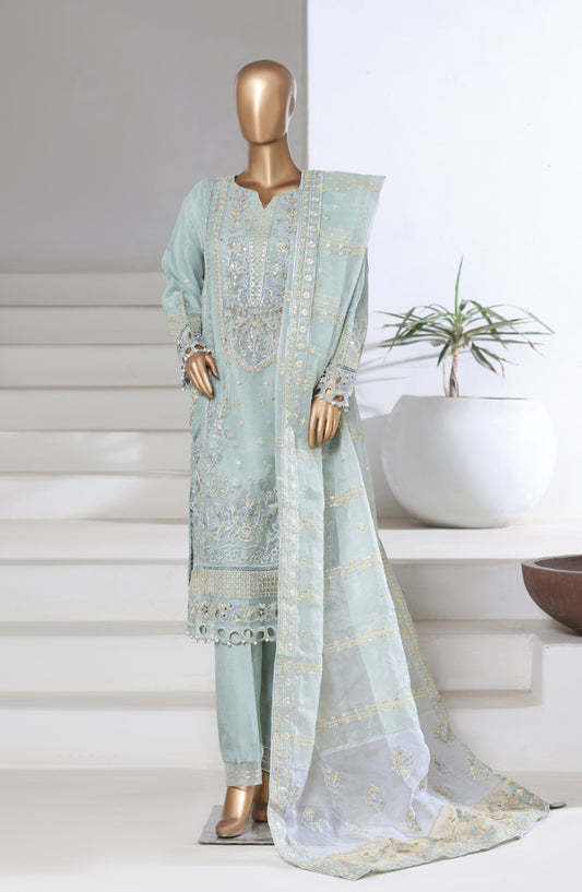 Sadabahar Exclusive Embroidered Organza Stitched 3 Piece Suit - DFE-07 AQ24 - SBD26DFE - Sea Green - Luxury Collection