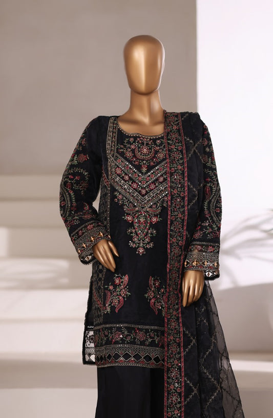 Sadabahar Exclusive Embroidered Organza Stitched 3 Piece Suit - DFE-06 B30 - SBD26DFE - Black - Luxury Collection