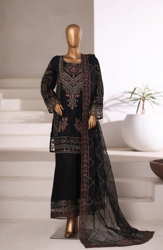 Sadabahar Exclusive Embroidered Organza Stitched 3 Piece Suit - DFE-06 B30 - SBD26DFE - Black - Luxury Collection