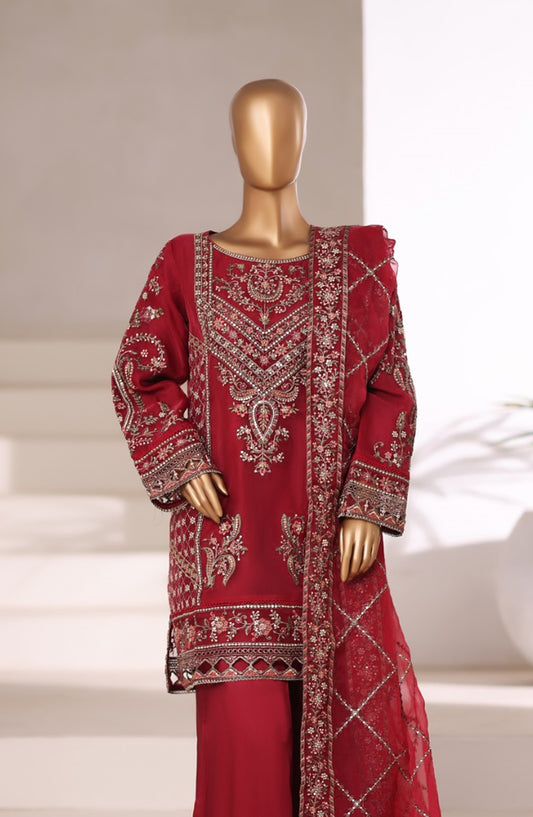 Sadabahar Exclusive Embroidered Organza Stitched 3 Piece Suit - DFE-04 B30 - SBD26DFE - Red - Luxury Collection