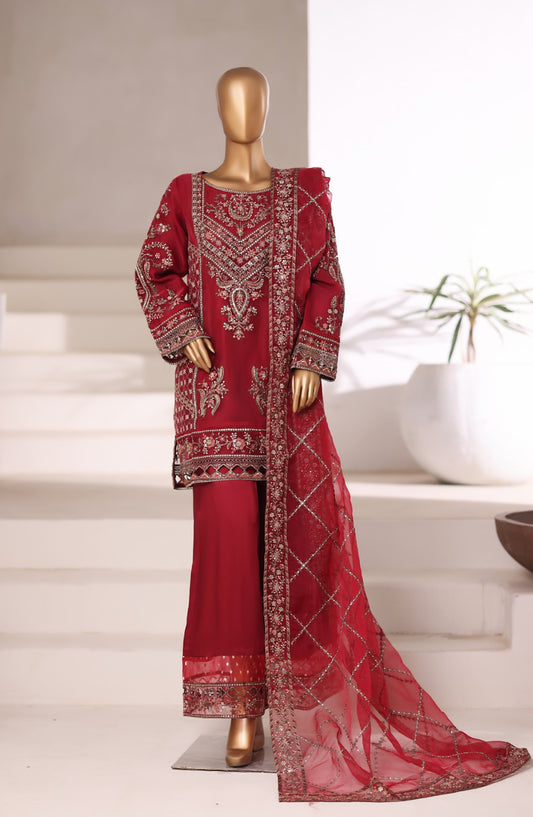 Sadabahar Exclusive Embroidered Organza Stitched 3 Piece Suit - DFE-04 B30 - SBD26DFE - Red - Luxury Collection