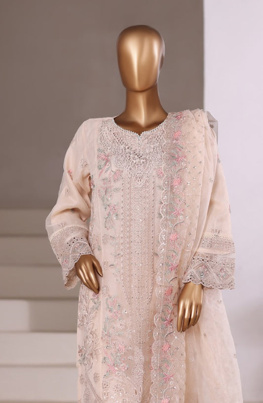 Sadabahar Exclusive Embroidered Organza Stitched 3 Piece Suit - DFE-02 SD4 - SBD26DFE - Peach - Luxury Collection