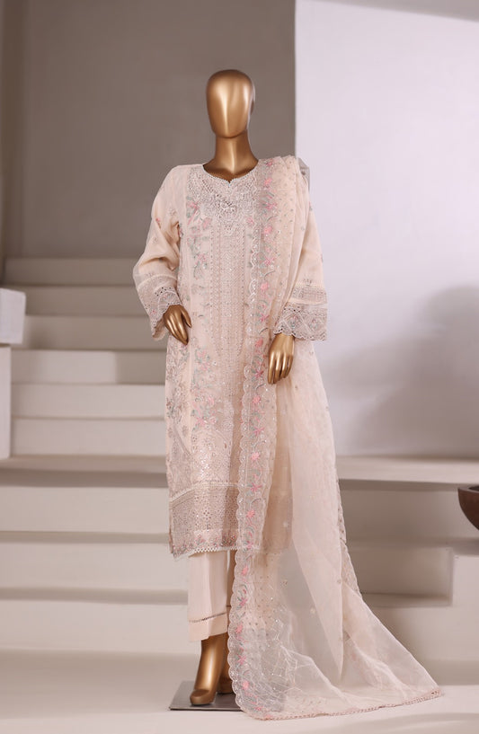 Sadabahar Exclusive Embroidered Organza Stitched 3 Piece Suit - DFE-02 SD4 - SBD26DFE - Peach - Luxury Collection