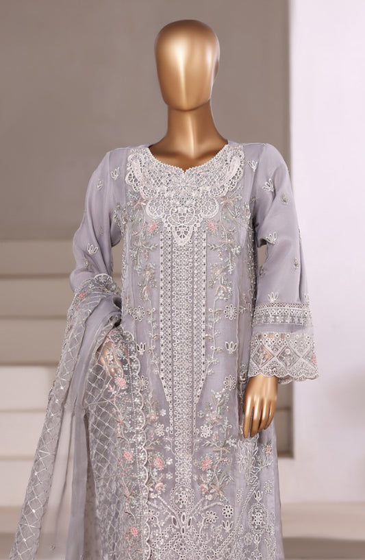 Sadabahar Exclusive Embroidered Organza Stitched 3 Piece Suit - DFE-01 SD4 - SBD26DFE - Grey - Luxury Collection