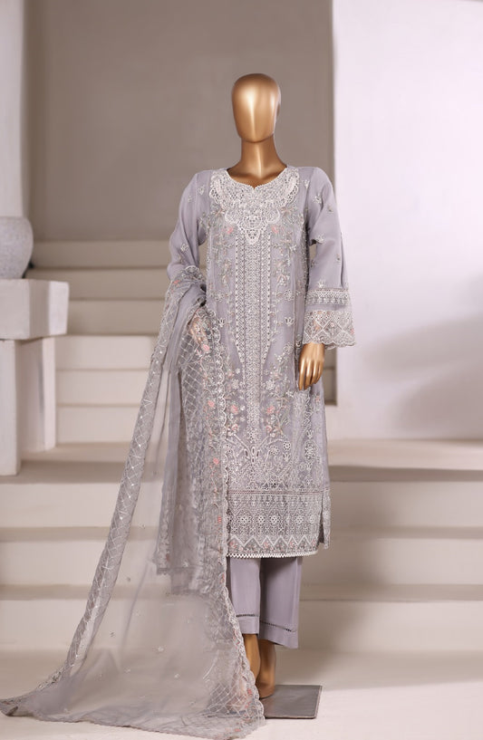 Sadabahar Exclusive Embroidered Organza Stitched 3 Piece Suit - DFE-01 SD4 - SBD26DFE - Grey - Luxury Collection