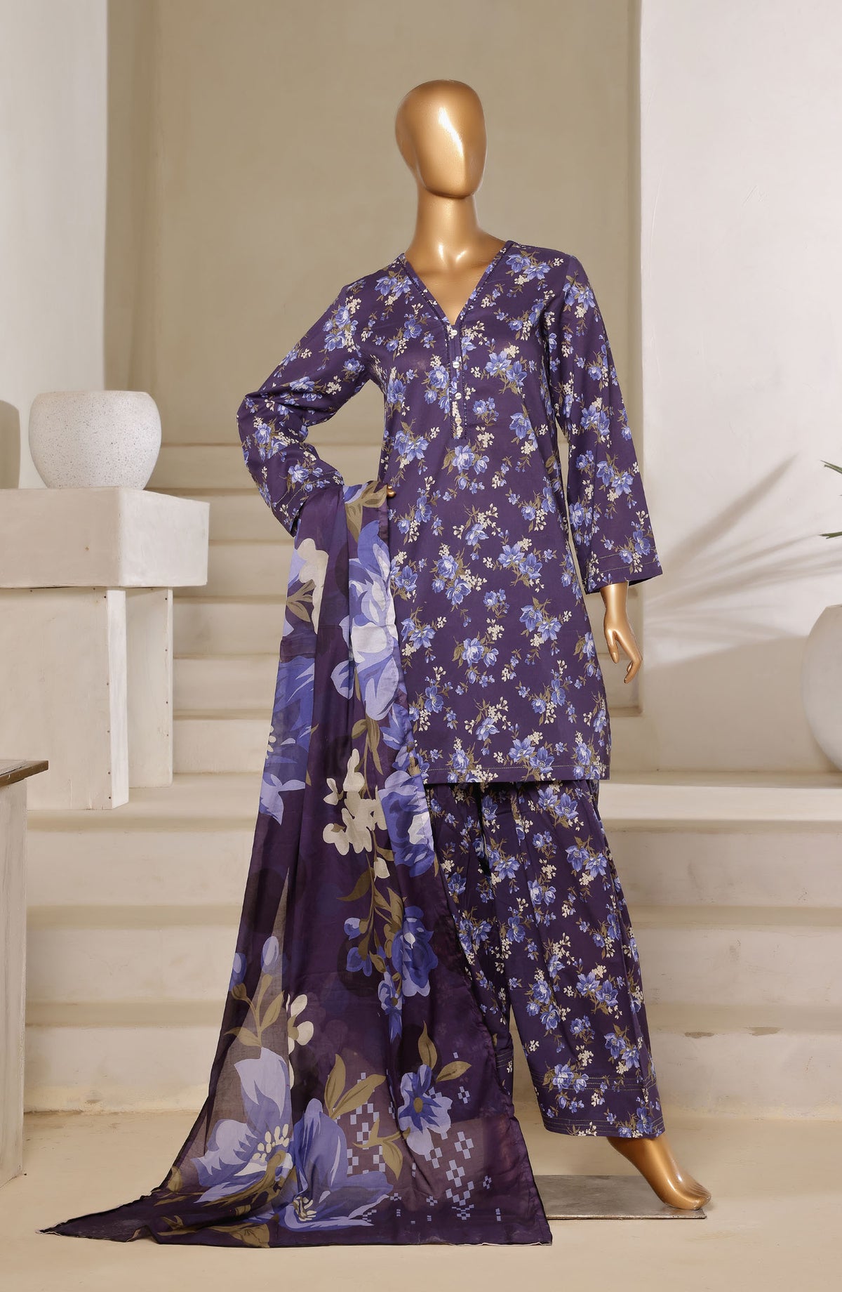 Sadabahar Printed Lawn Stitched 3 Piece Suit - Design-06 - SBD25FSH - Blue - Summer Collection