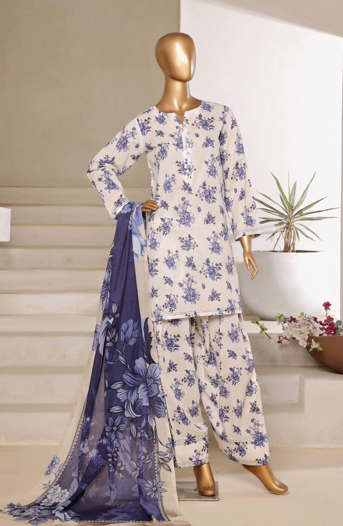 Sadabahar Printed Lawn Stitched 3 Piece Suit - Design-03 - SBD25FSH - Off White - Summer Collection