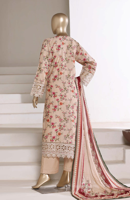 Sadabahar Festive Embroidered Lawn Stitched 3 Piece Suit - FSD-06 - SBD26MBDR - Peach - Summer Collection