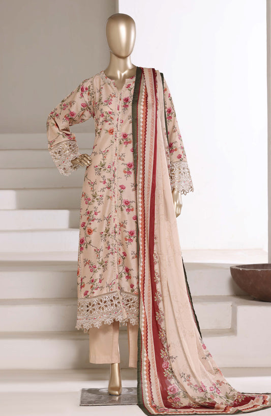 Sadabahar Festive Embroidered Lawn Stitched 3 Piece Suit - FSD-06 - SBD26MBDR - Peach - Summer Collection