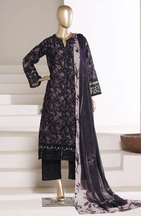Sadabahar Festive Embroidered Lawn Stitched 3 Piece Suit - FSD-05 - SBD26MBDR - Black - Summer Collection