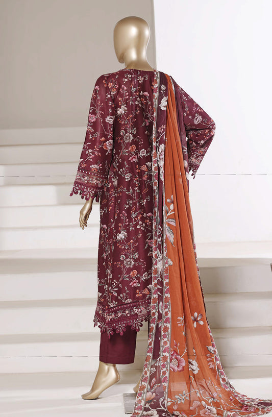 Sadabahar Festive Embroidered Lawn Stitched 3 Piece Suit - FSD-02 - SBD26MBDR - Maroon - Summer Collection
