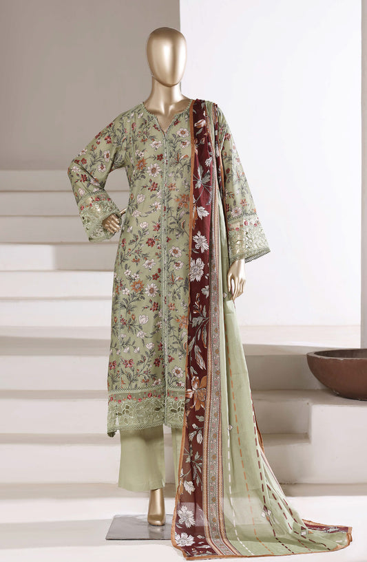 Sadabahar Festive Embroidered Lawn Stitched 3 Piece Suit - FSD-01 - SBD26MBDR - Green - Summer Collection