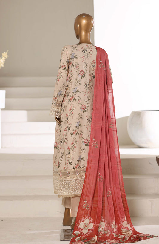 Sadabahar Embroidered Lawn Stitched 3 Piece Suit - D-05 - SBD26FNC - Fawn - Festive Collection