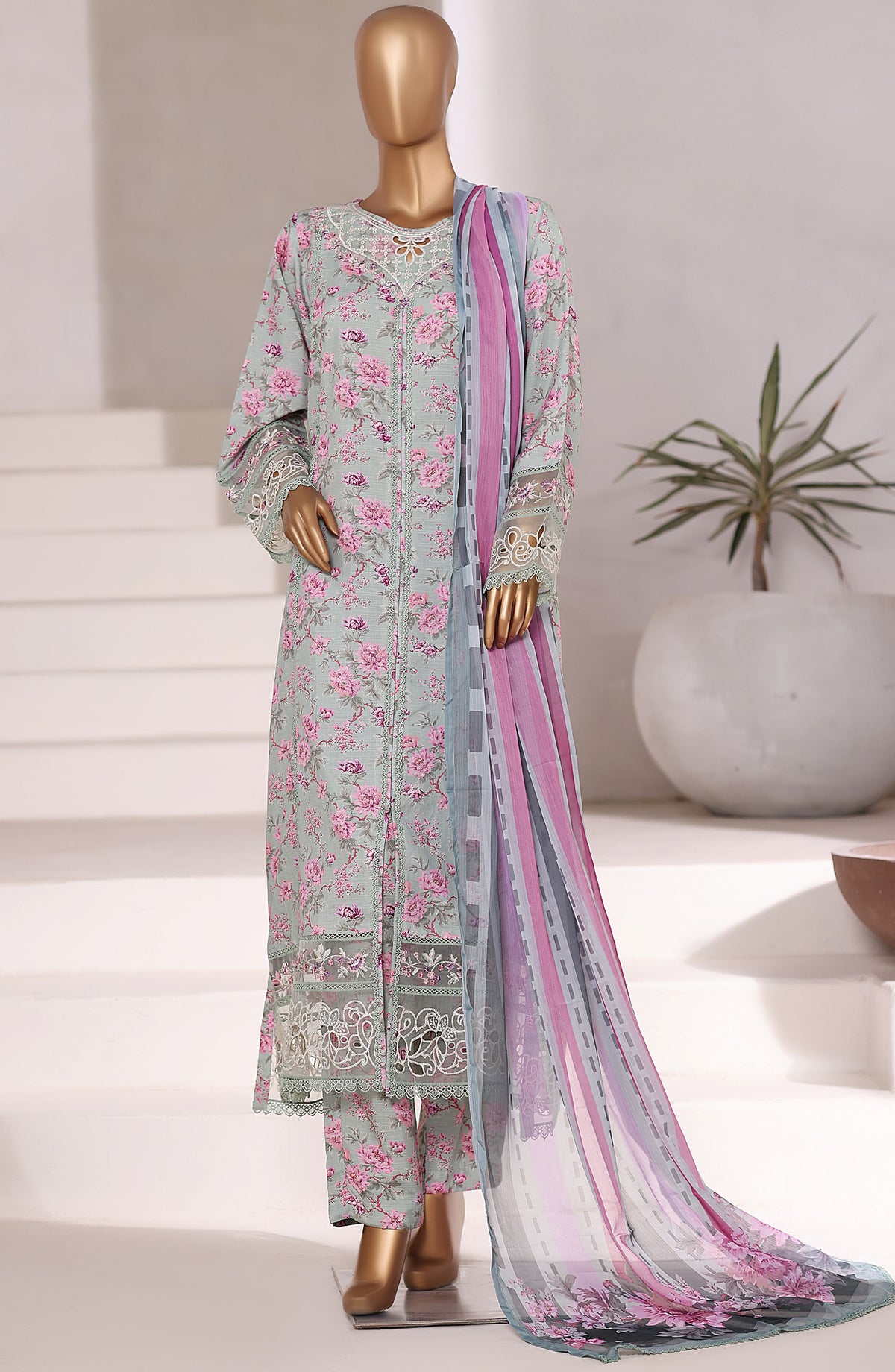 Sadabahar Festive Embroidered Viscose Stitched 3 Piece Suit - Design-05 - SBD25VSC - Light Blue - Winter Collection