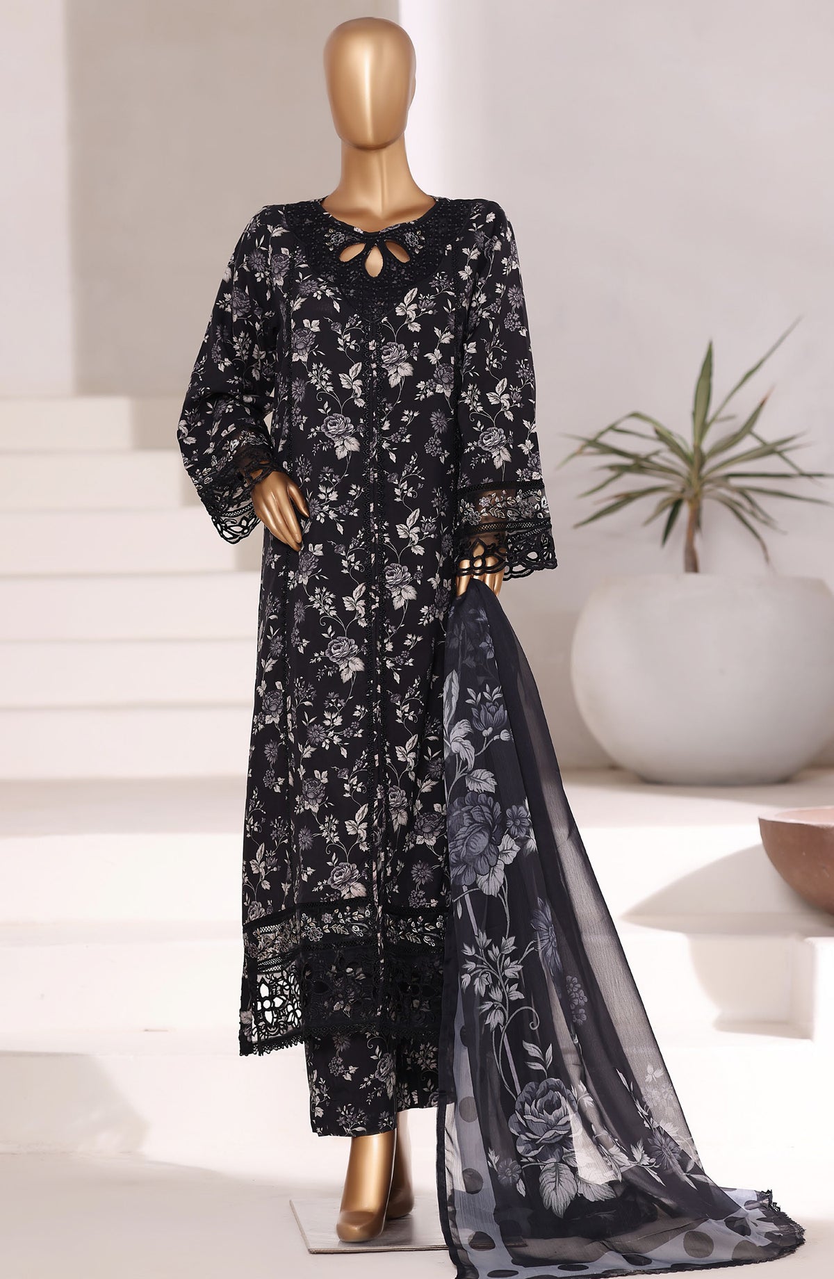 Sadabahar Festive Embroidered Viscose Stitched 3 Piece Suit - Design-04 - SBD25VSC - Black - Winter Collection