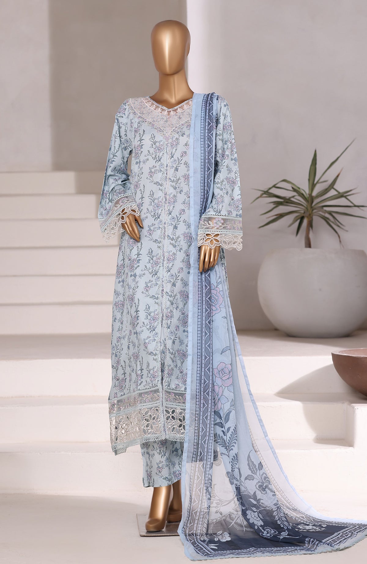 Sadabahar Festive Embroidered Viscose Stitched 3 Piece Suit - Design-01 - SBD25VSC - Sky Blue - Winter Collection