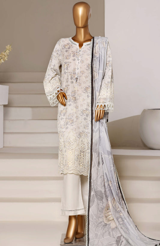 Sadabahar Fusion Embroidered Chikankari Stitched 3 Piece Suit - Design-05 - SBD26FUS - White - Festive Collection