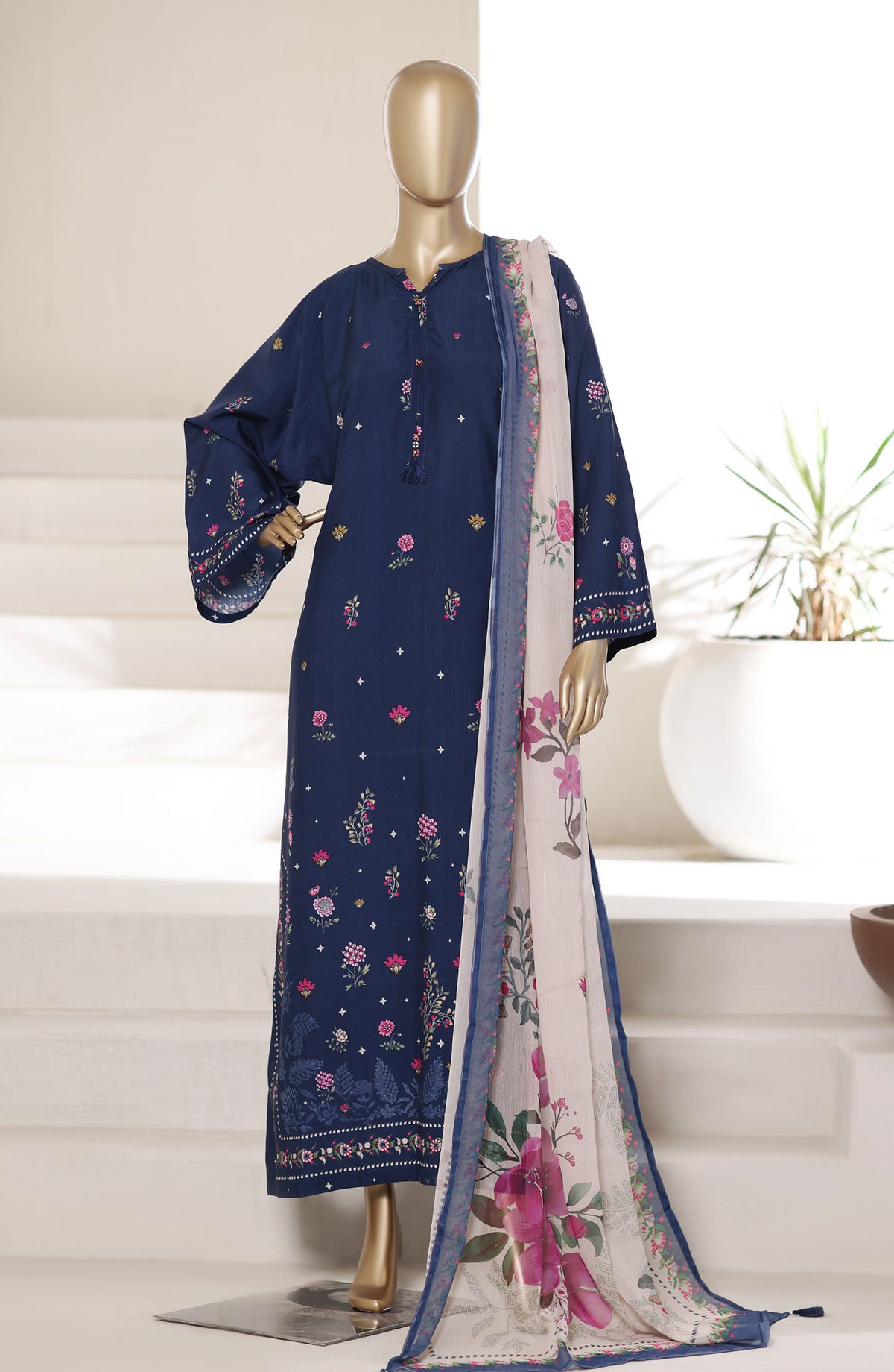 Sadabahar Printed Stitched Kaftaan 3 Piece Suit - D-05 - SBD26KFT - Blue - Festive Collection