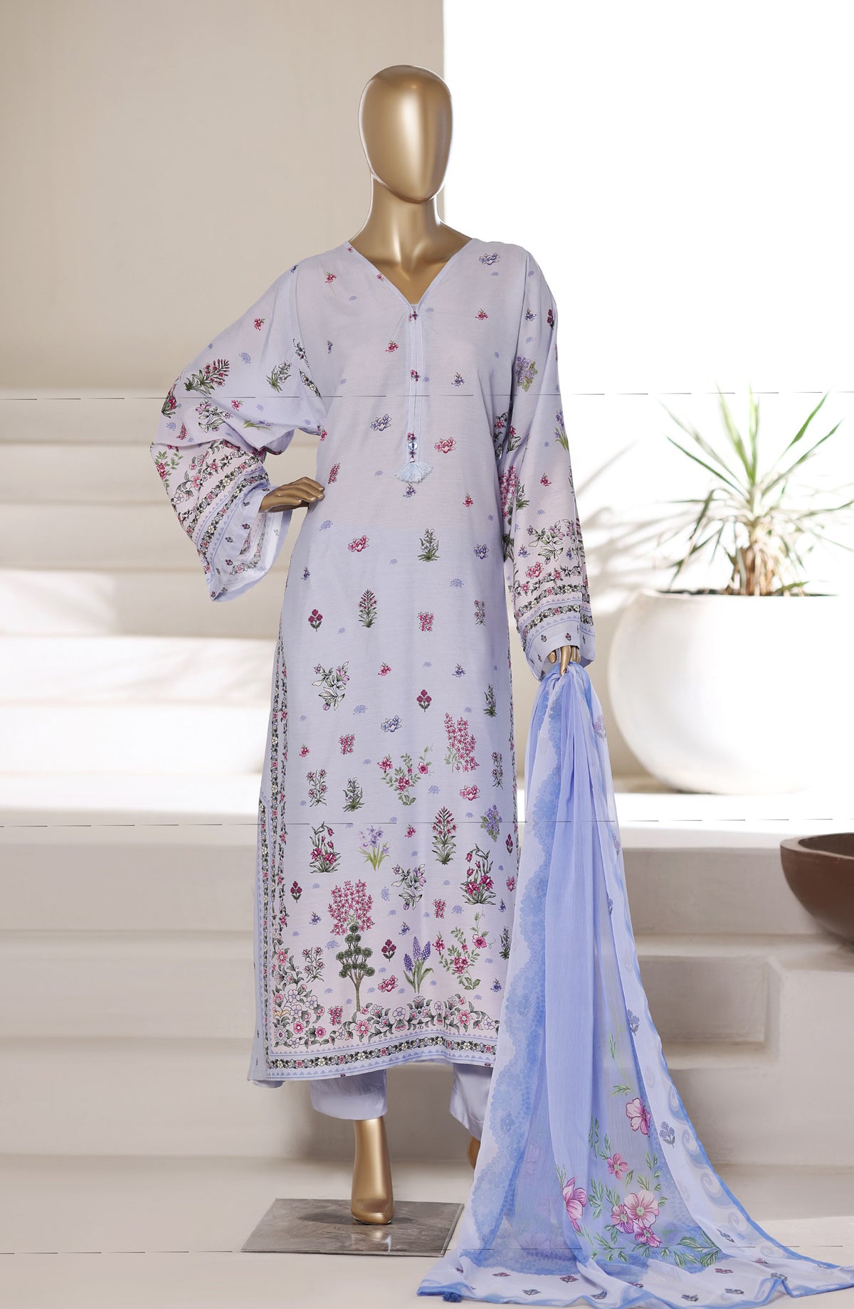 Sadabahar Printed Stitched Kaftaan 3 Piece Suit - D-02 - SBD26KFT - Blue - Festive Collection