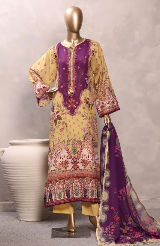 Sadabahar Printed Chamti Cotton Stitched Kaftan 3 Piece Suit - D-11 - SBD26TRF - Yellow - Summer Collection