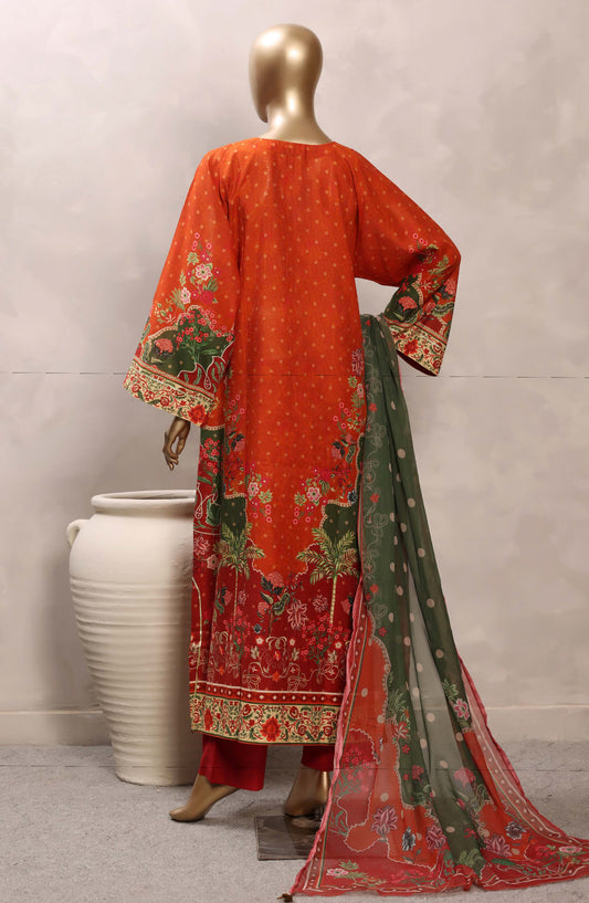 Sadabahar Printed Chamti Cotton Stitched Kaftan 3 Piece Suit - D-10 - SBD26TRF - Orange - Summer Collection