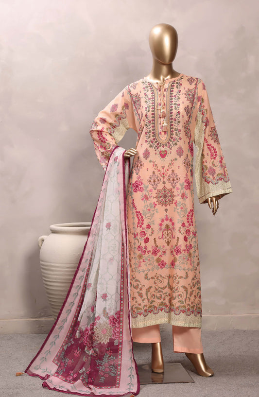 Sadabahar Printed Chamti Cotton Stitched Kaftan 3 Piece Suit - D-09 - SBD26TRF - Peach - Summer Collection