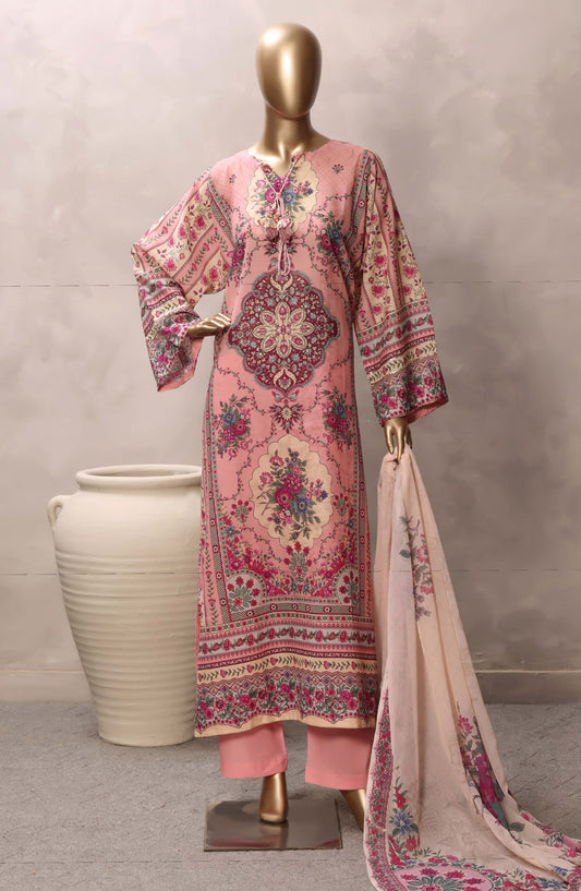 Sadabahar Printed Chamti Cotton Stitched Kaftan 3 Piece Suit - D-07 - SBD26TRF - Pink - Summer Collection