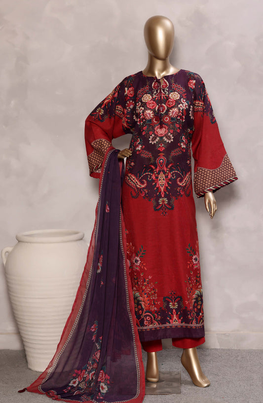 Sadabahar Printed Chamti Cotton Stitched Kaftan 3 Piece Suit - D-04 - SBD26TRF - Red - Summer Collection