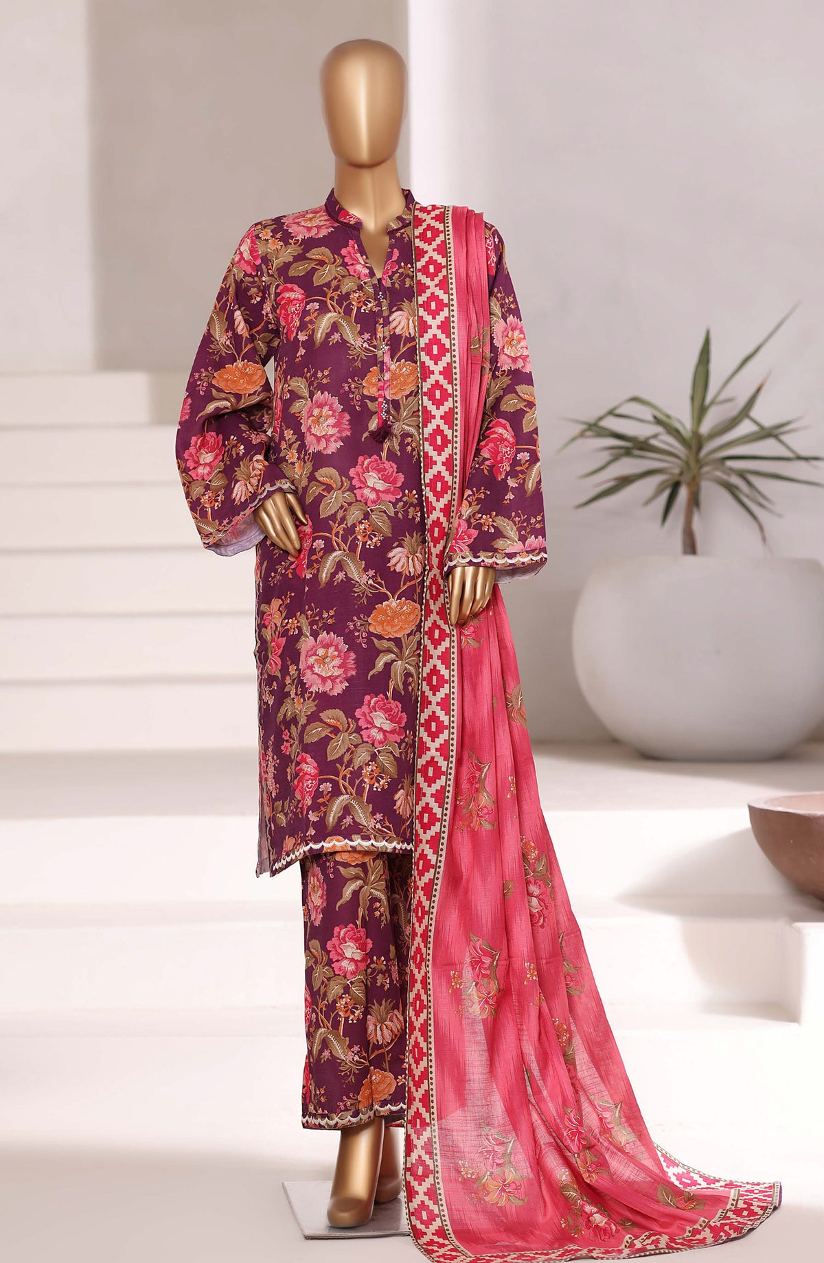 Sadabahar Embroidered Khaddar Stitched 3 Piece Suit - Design-04 - SBD25KFE - Purple - Winter Collection