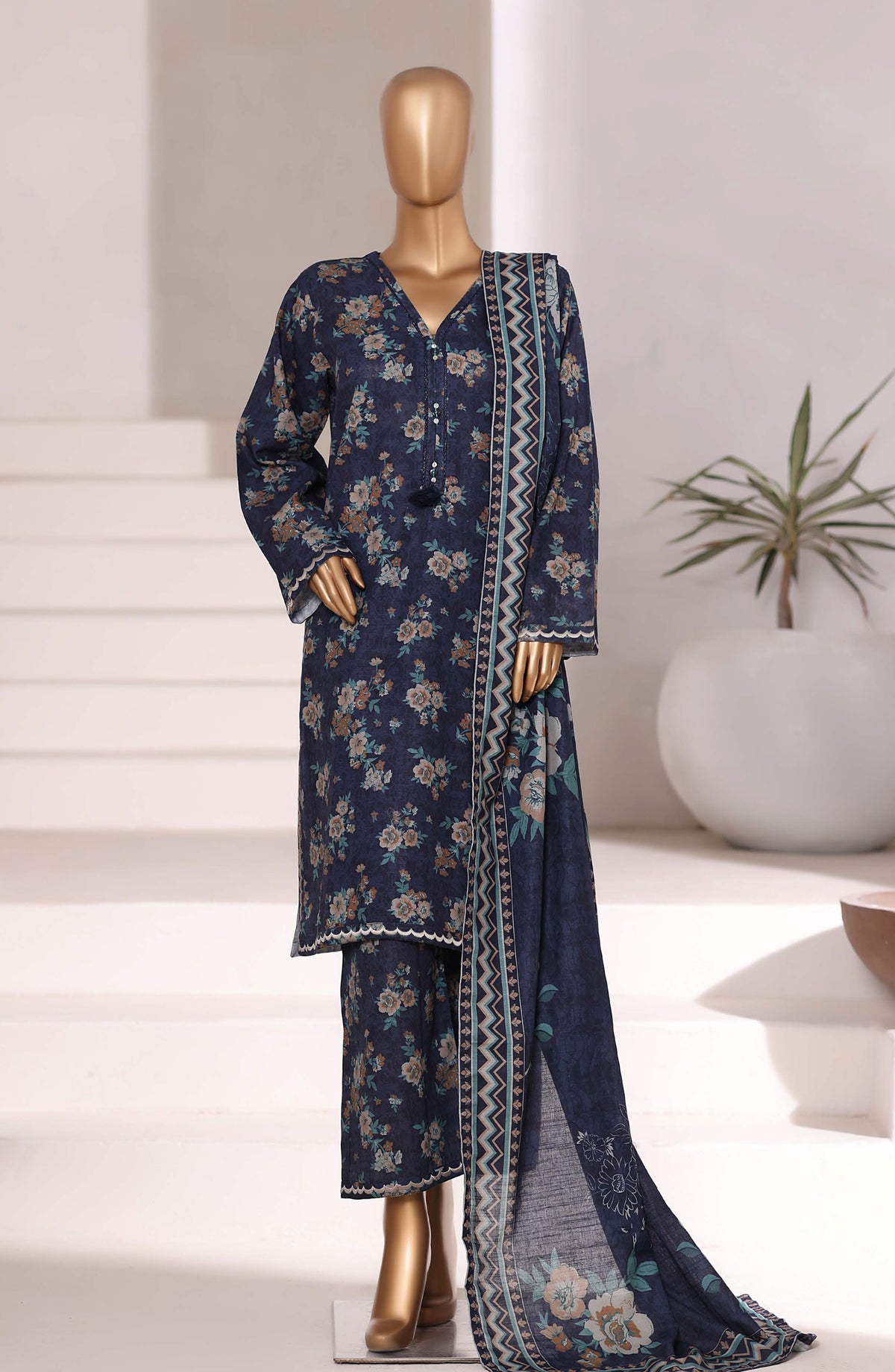 Sadabahar Embroidered Khaddar Stitched 3 Piece Suit - Design-03 - SBD25KFE - Blue - Winter Collection