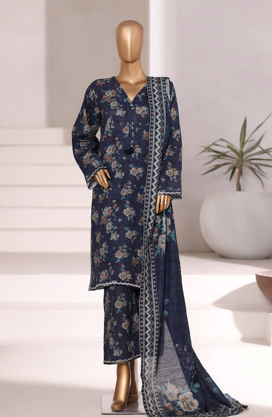 Sadabahar Embroidered Khaddar Stitched 3 Piece Suit - Design-03 - SBD25KFE - Blue - Winter Collection