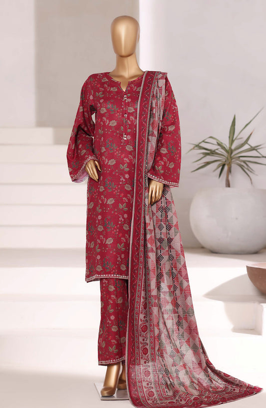 Sadabahar Embroidered Khaddar Stitched 3 Piece Suit - Design-02 - SBD25KFE - Maroon - Winter Collection