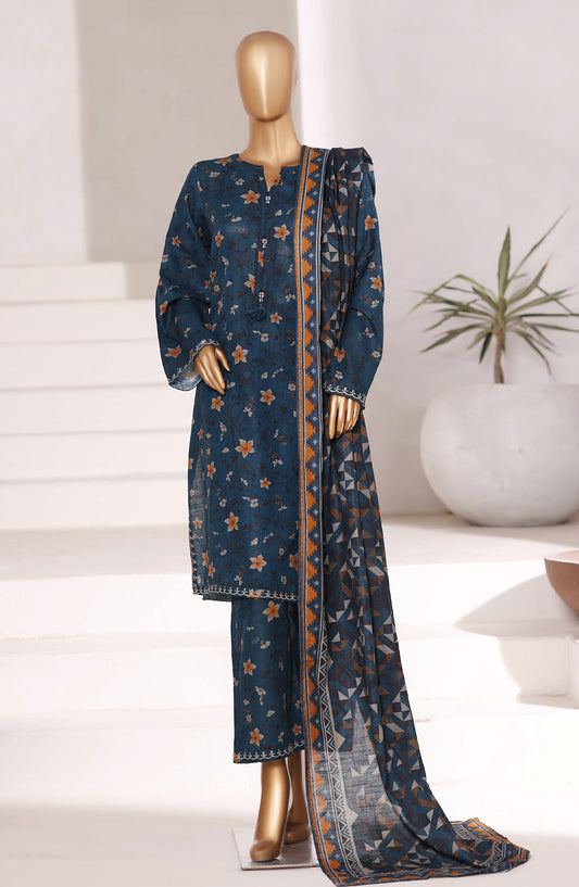 Sadabahar Embroidered Khaddar Stitched 3 Piece Suit - Design-01 - SBD25KFE - Blue - Winter Collection
