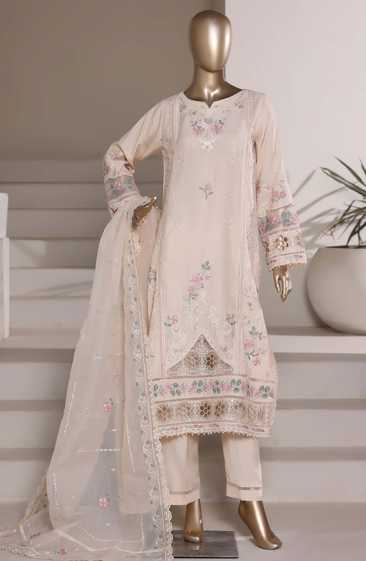 Sadabahar Luxury Embroidered Formal Stitched 3 Piece Suit - D-04 - SBD26XFS - Peach - Festive Collection