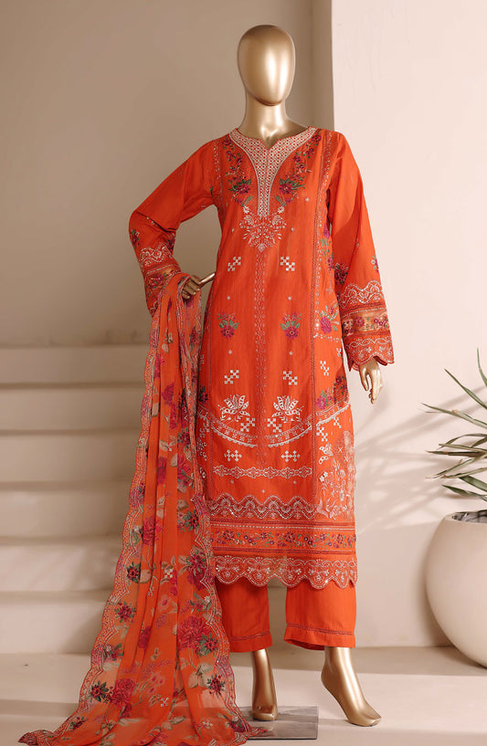 Sadabahar Embroidered Lawn Stitched 3 Piece Suit - D-01 - SBD26ARY4 - Orange - Festive Collection