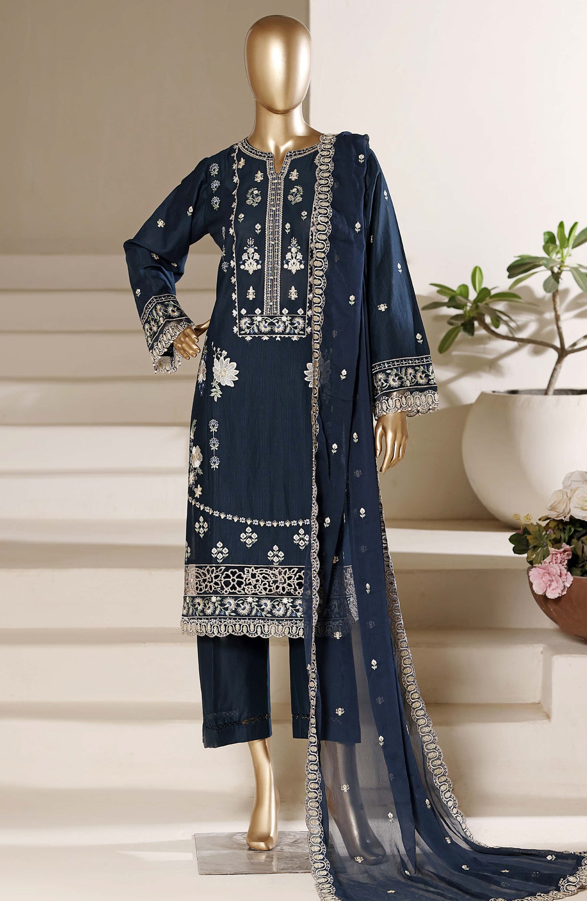 Sadabahar Luxury Embroidered Stitched 3 Piece Suit - LFD-05 - SBD26SXV - Blue - Festive Collection