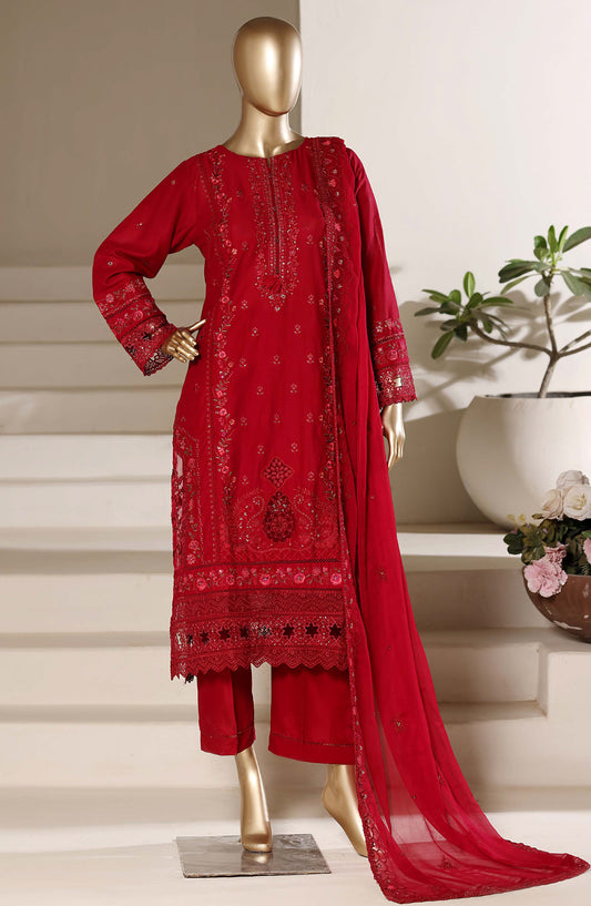 Sadabahar Luxury Embroidered Stitched 3 Piece Suit - LFD-03 - SBD26SXV - Red - Festive Collection